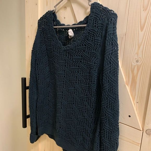 LOFT || GORGEOUS Teal Blue Green Colored slouchy hole sweater - Picture 5 of 5